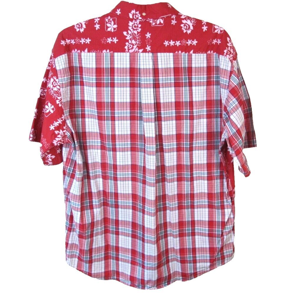 Vintage Tommy Hilfiger Short Sleeve Shirt Men's‎ XL Red Patchwork Floral Plaid - Picture 5 of 7